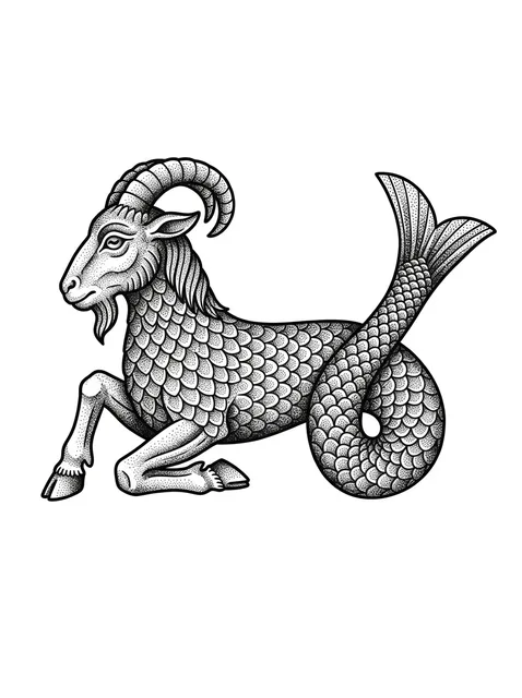 Black and grey dotwork capricorn and goat tattoo design
