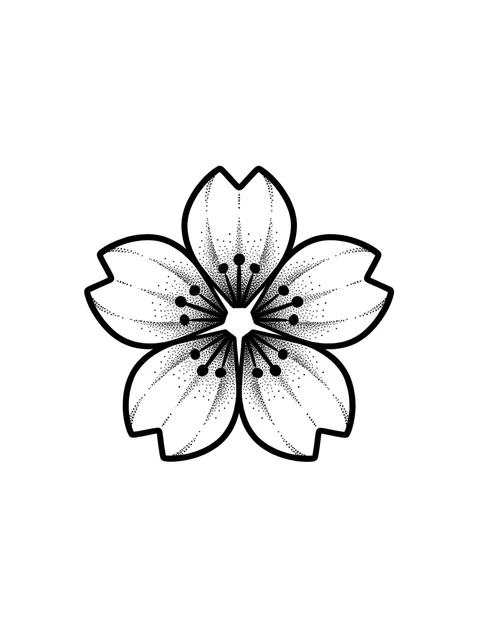 dotwork Cherry Blossom tattoo design, black and grey