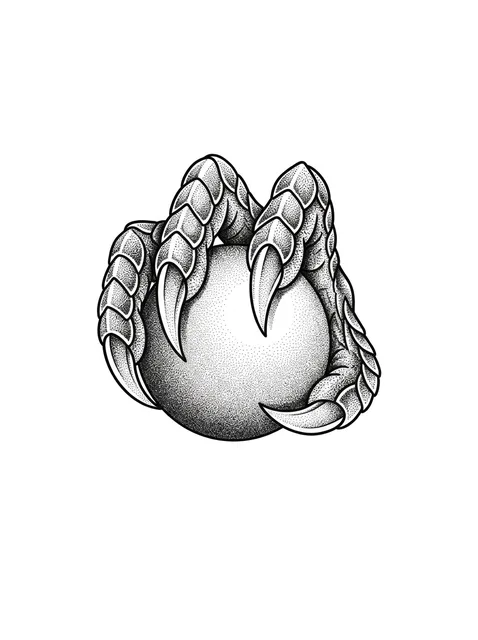 Black and grey dotwork claw tattoo design: a powerful claw grasping a spherical object