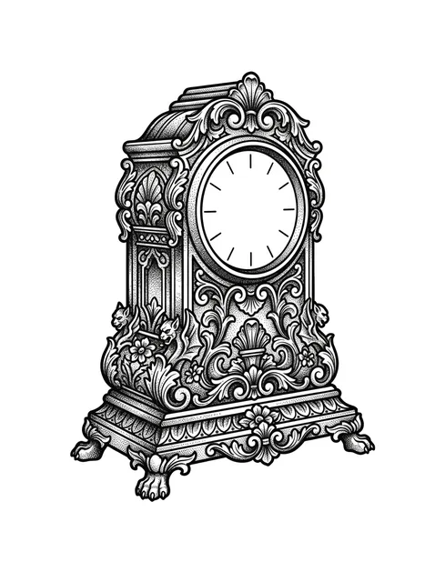Black and grey dotwork clock tattoo design