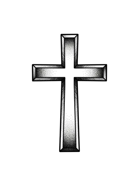 Black and grey dotwork cross tattoo design