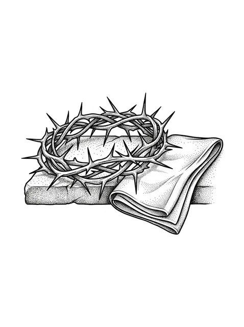 Black and grey dotwork crown of thorns tattoo design