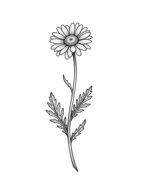 Black and grey dotwork daisy and flower tattoo design