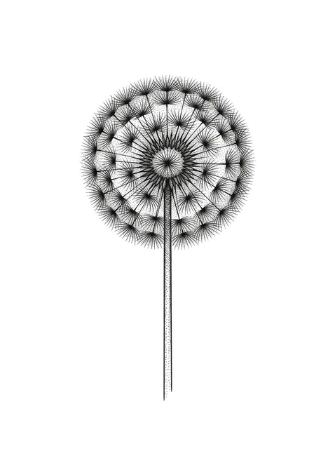 Black and grey dotwork dandelion tattoo design