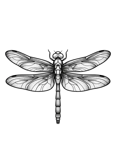Black and grey dotwork dragonfly tattoo design