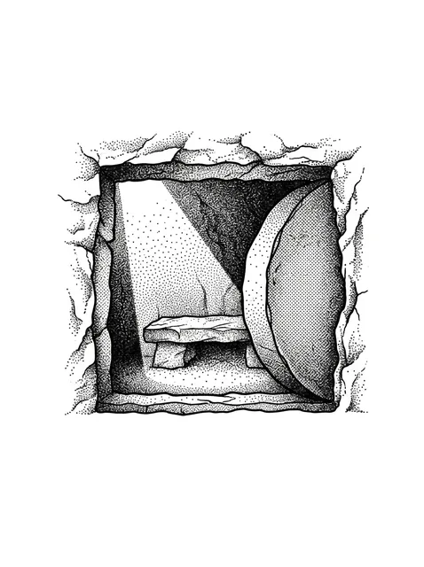 dotwork empty tomb tattoo design, black and grey