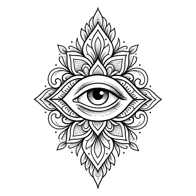dotwork Eye tattoo design, black and grey
