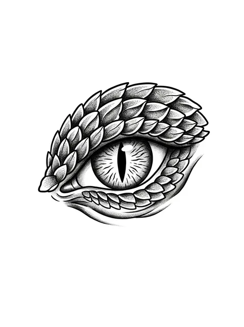 Black and grey dotwork eye tattoo design: a vertical slit pupil and a finely lined iris