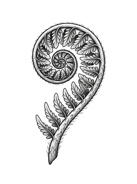 Black and grey dotwork fern tattoo design
