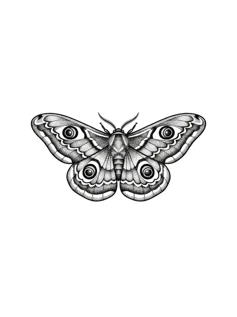 Black and grey dotwork filler and moth tattoo design