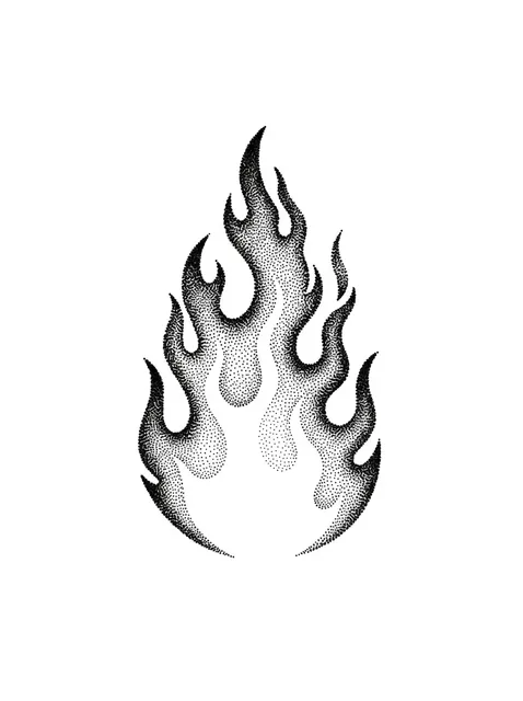 Black and grey dotwork fire tattoo design