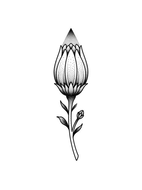dotwork Flower tattoo design, black and grey