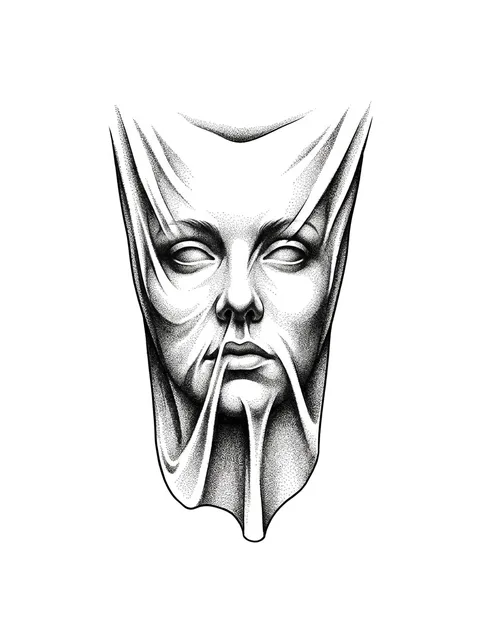 Black and grey dotwork ghost tattoo design