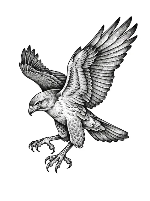 Black and grey dotwork hawk tattoo design
