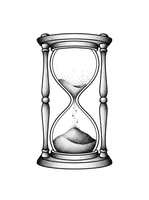 Black and grey dotwork hourglass tattoo design