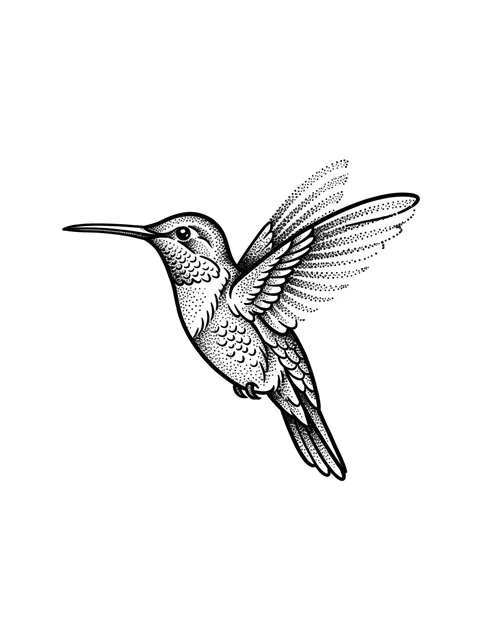dotwork Hummingbird tattoo design, black and grey