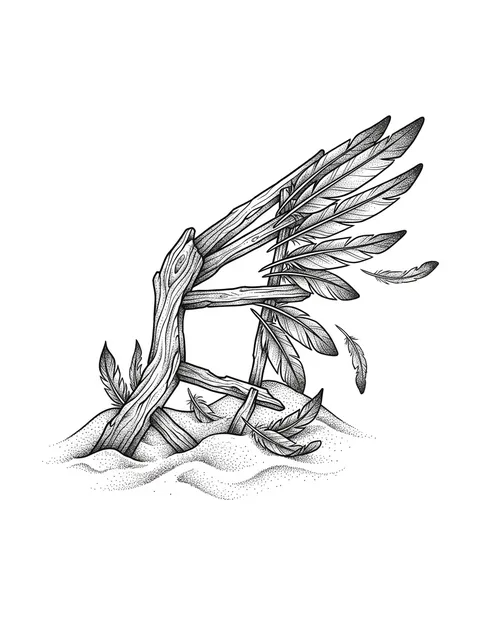 Black and grey dotwork icarus and feather tattoo design