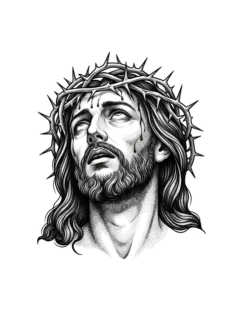 Black and grey dotwork jesus tattoo design: an expression of suffering