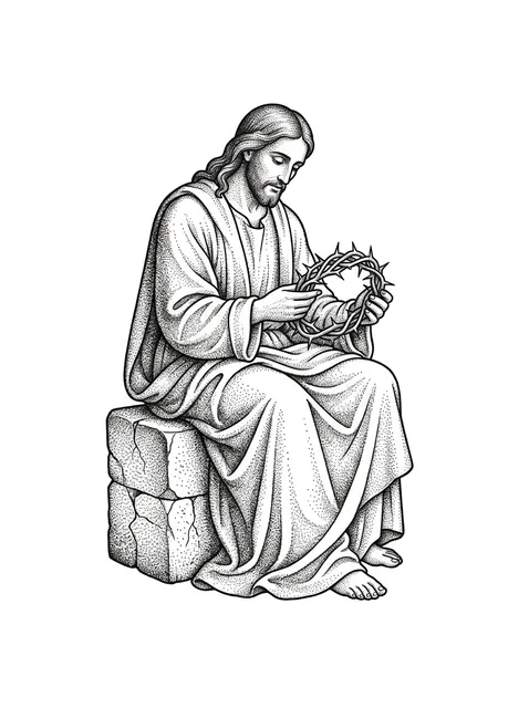 Black and grey dotwork jesus tattoo design