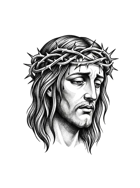 Black and grey dotwork jesus tattoo design