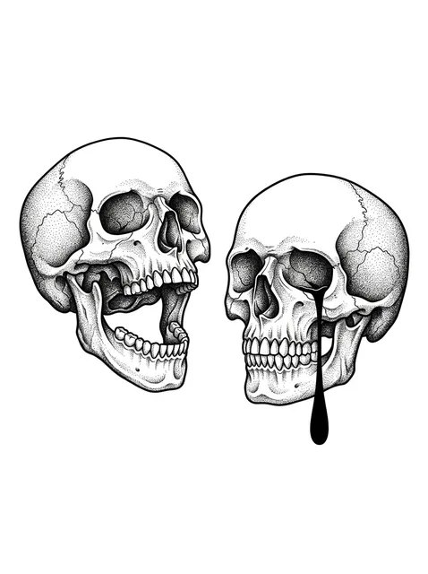 Black and grey dotwork laugh now cry later and skull tattoo design