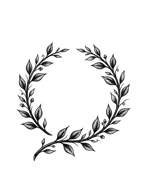 Black and grey dotwork leaf and vine tattoo design: a graceful laurel wreath