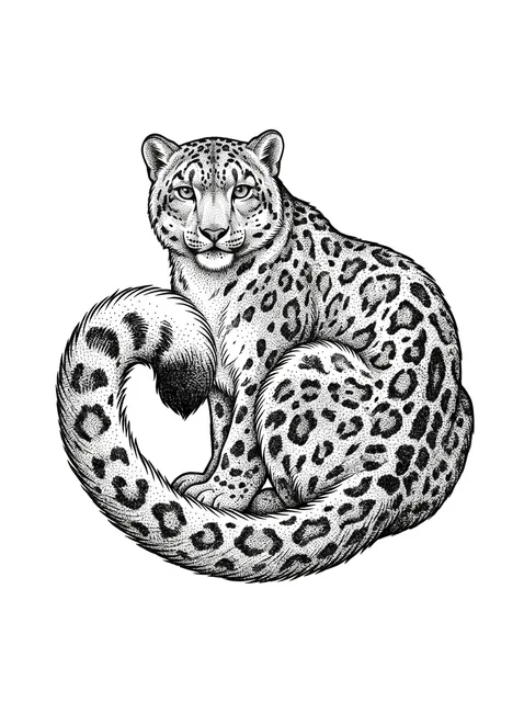 Black and grey dotwork leopard tattoo design