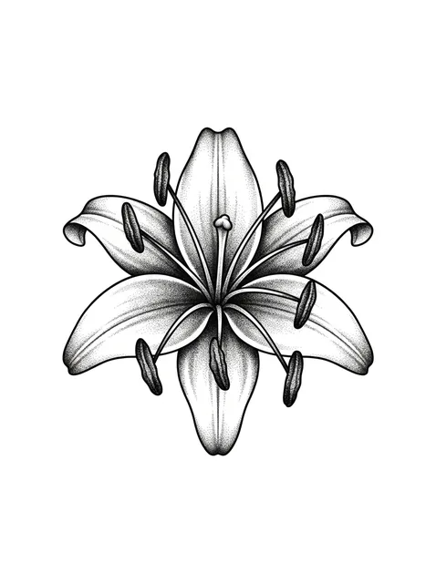 Black and grey dotwork lily and flower tattoo design