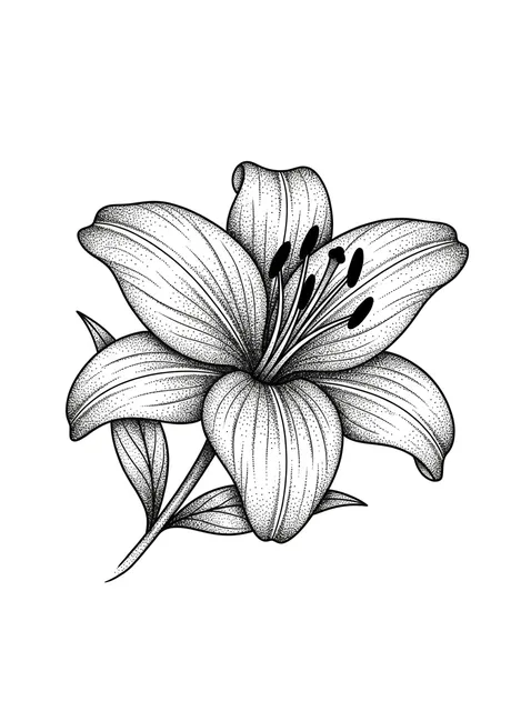 Black and grey dotwork lily and flower tattoo design