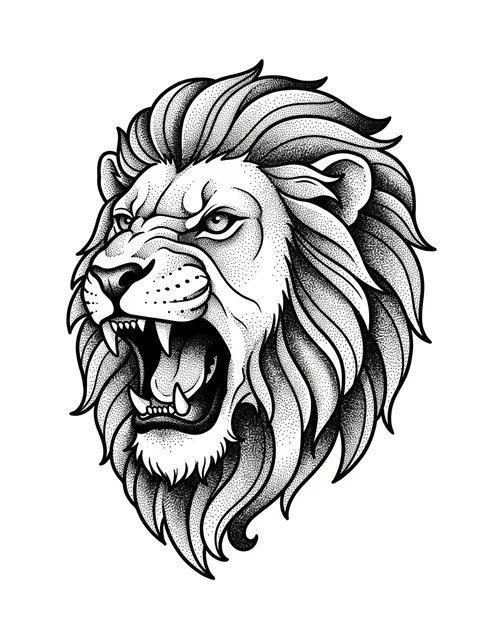 Black and grey dotwork lion tattoo design