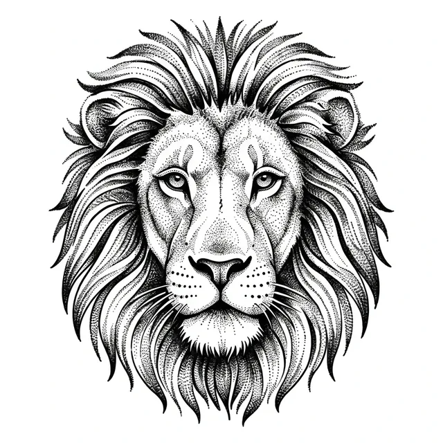 dotwork Lion tattoo design, black and grey
