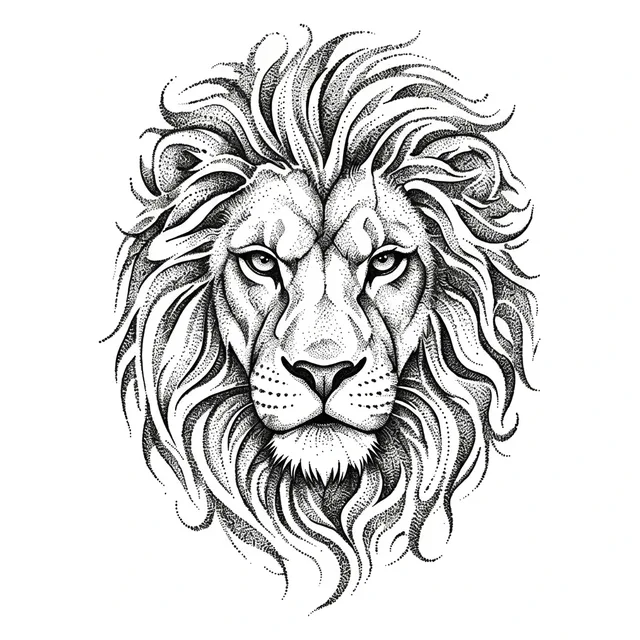 dotwork Lion tattoo design, black and grey
