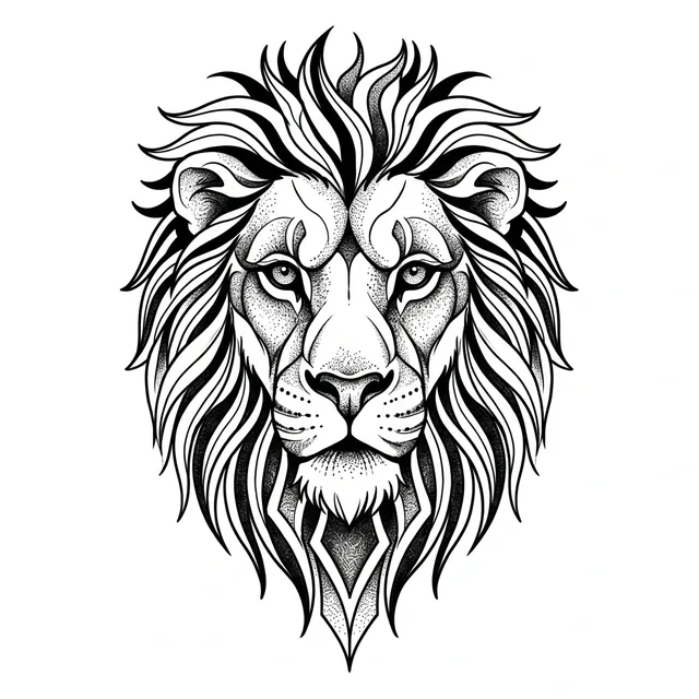 dotwork Lion tattoo design, black and grey