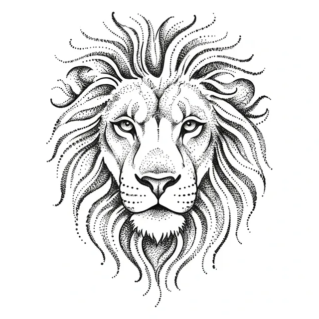 dotwork Lion tattoo design, black and grey