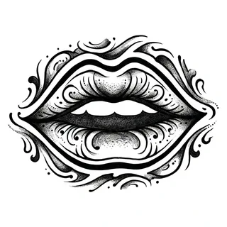 Black and white dotwork lips tattoo design