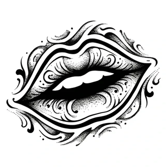 dotwork lips tattoo design, black and grey