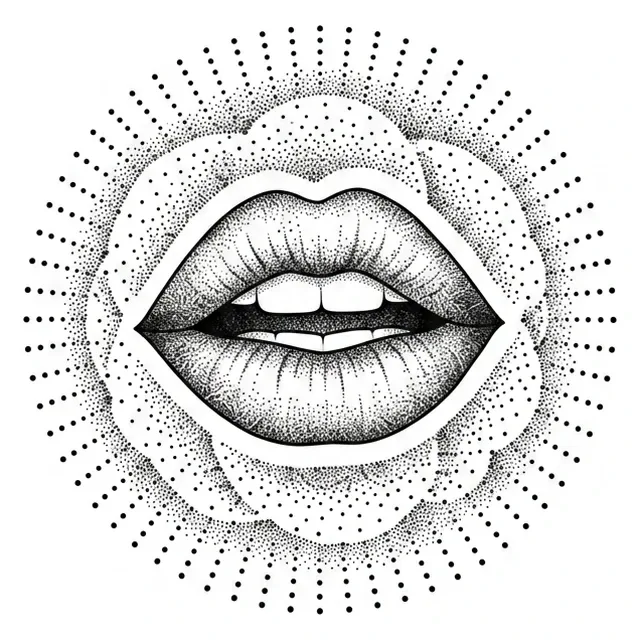 dotwork lips tattoo design, black and grey