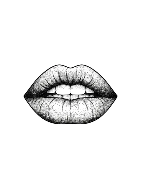 Tattoo-Vorlage mit Lippen, Stil: Dotwork, in Schwarz-Grau
