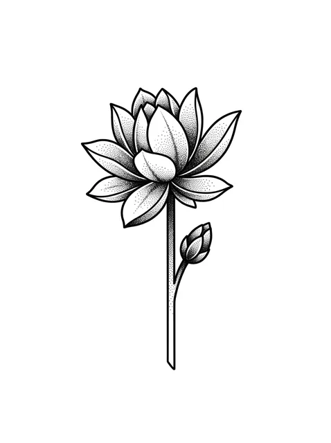 dotwork Lotus tattoo design, black and grey