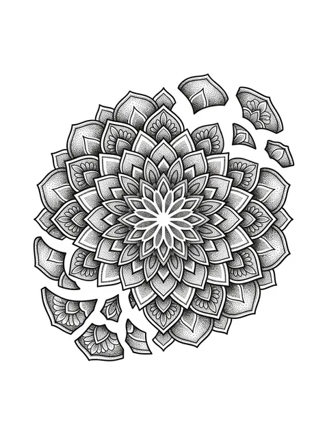 Black and grey dotwork mandala and flower tattoo design
