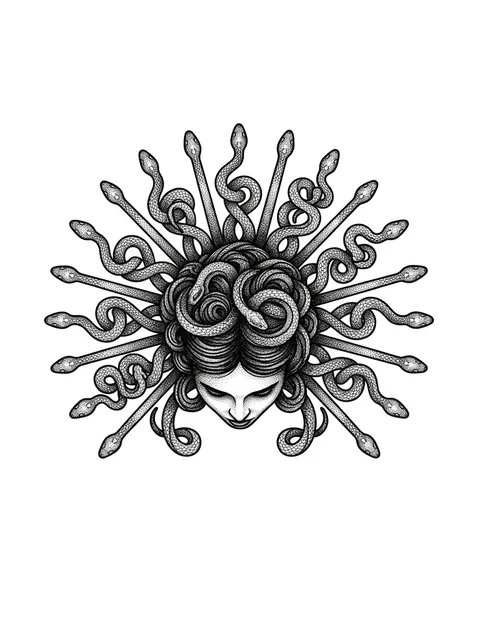 Black and grey dotwork medusa and snake tattoo design