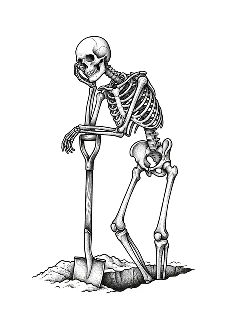 Black and white dotwork skeleton and memento mori tattoo design