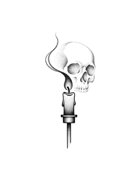 Black and grey dotwork memento mori and skull tattoo design