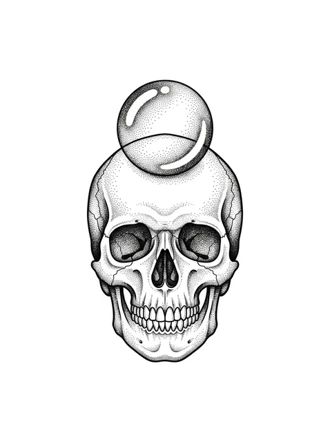 Black and white dotwork memento mori and skull tattoo design