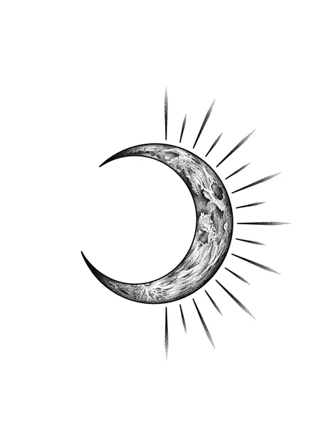 dotwork Moon tattoo design, black and grey