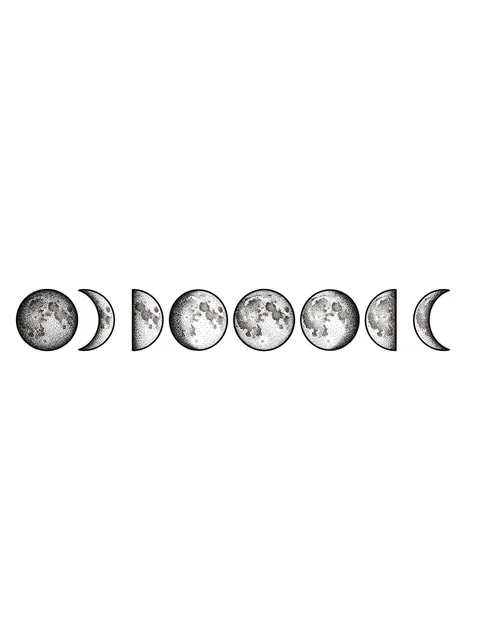 Black and grey dotwork moon tattoo design: the moon in a horizontal alignment