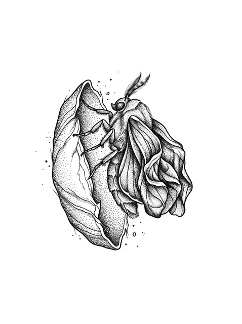 Black and grey dotwork moth and leaf tattoo design