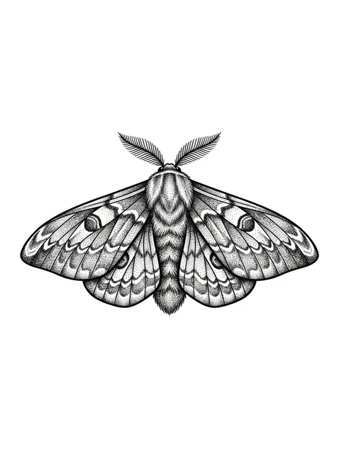 Black and grey dotwork moth tattoo design
