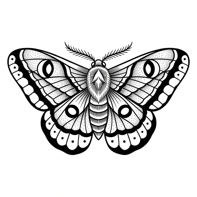Black and grey dotwork moth tattoo design
