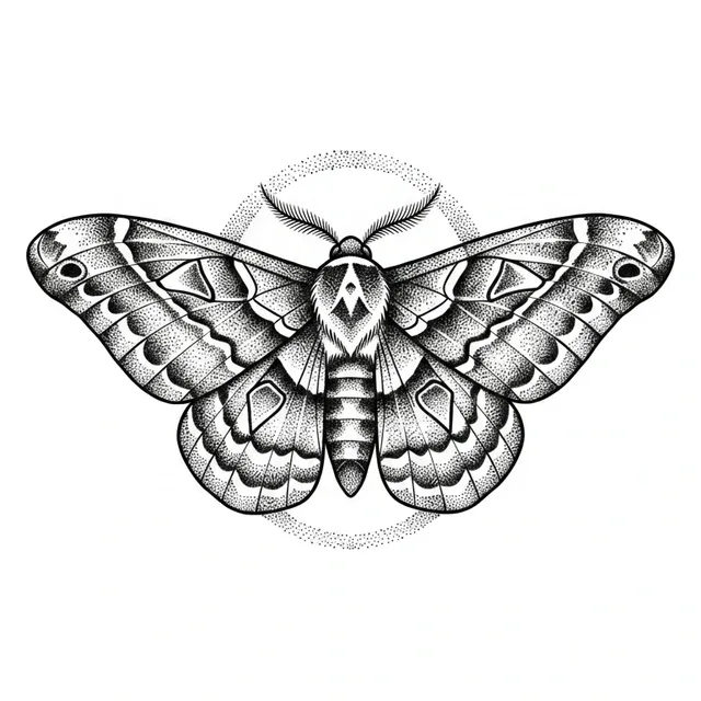 Black and grey dotwork moth tattoo design